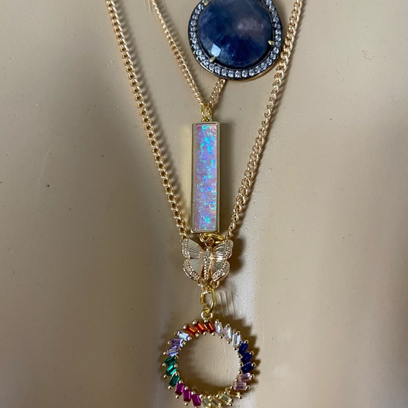 Laborite, opal, raw geode, golden snake necklace - Picture 3 of 8